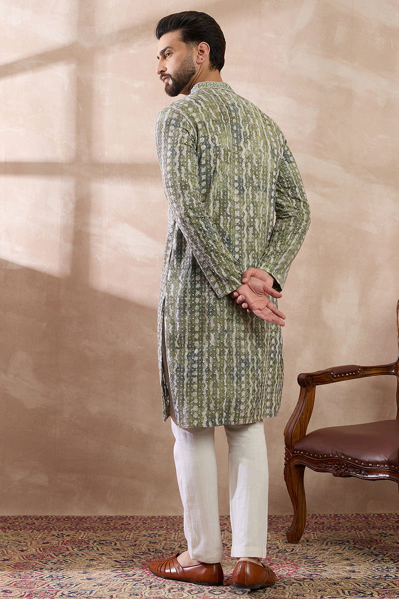 Green Silk Blend Printed Indian Wear for Men MKSET1661 | DesiQlo