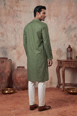 Green Silk Blend Solid Emboidered Sequins Kurta MKU2276