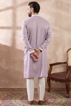 Lavender Silk Blend Embroidered Mandarin Collar Straight Kurta With Trouser MKSET1690