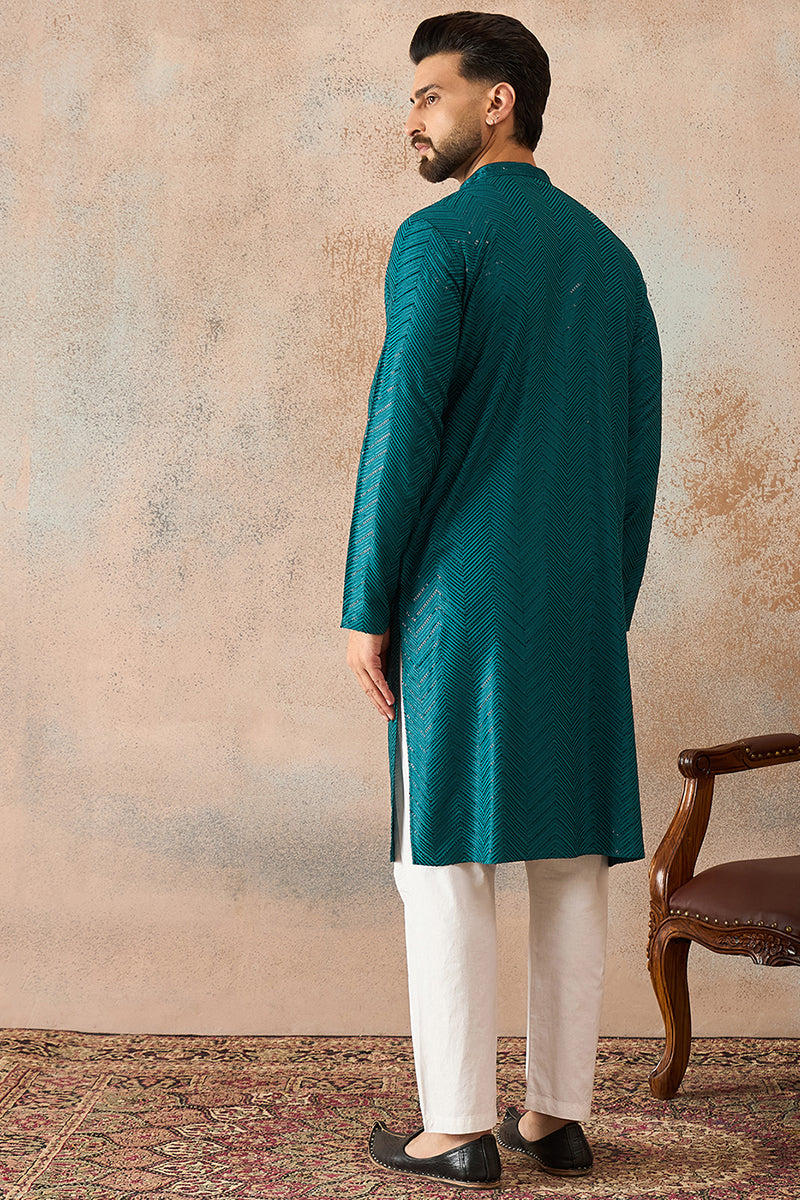 Turquoise Blue Rayon Embroidered Solid Straight Kurta MKU2184