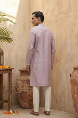 Lavender Silk Blend Embroidered Straight Kurta With Trousers MKSET2106