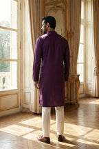 Purple Silk Blend Embroidered Straight Kurta With Trousers MKSET2125