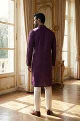 Purple Silk Blend Embroidered Straight Kurta With Trousers MKSET2125