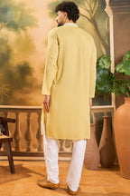 Yellow Silk Solid Embroidered Straight Kurta MKU1434