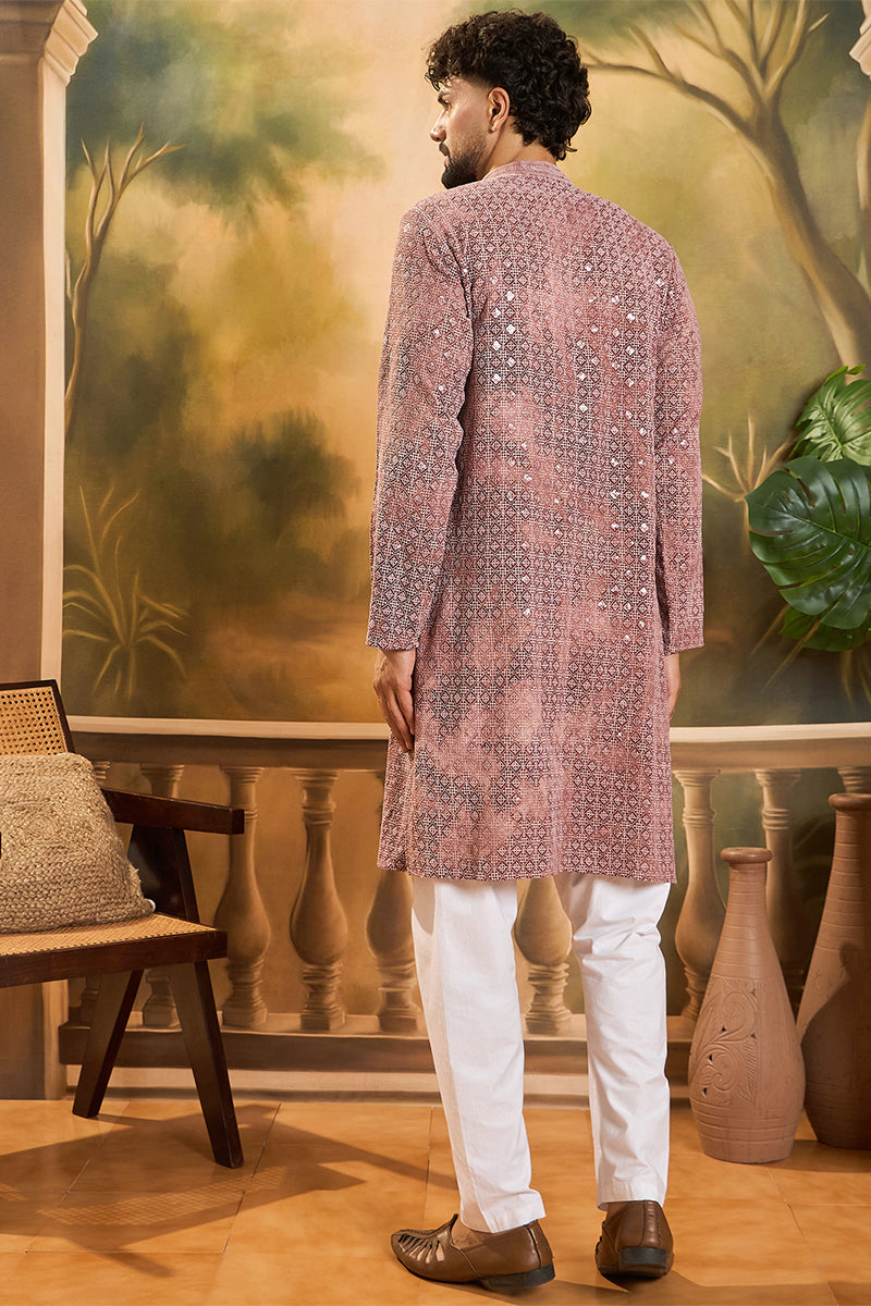 Brown Viscose Rayon Shibori Embroidered Straight Kurta MKU1484