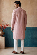 Pink Silk Blend Solid Embroidered Kurta With Trousers MKSET2088