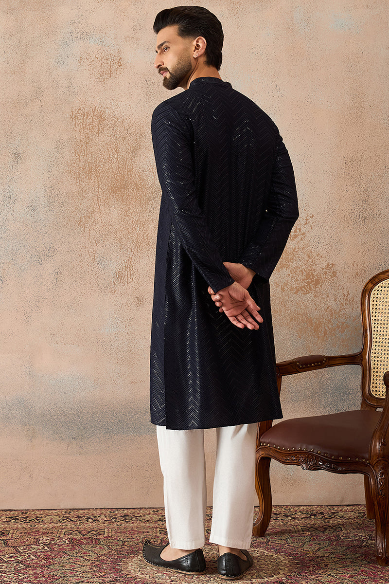 Blue Rayon Embroidered Solid Straight Kurta MKU2189