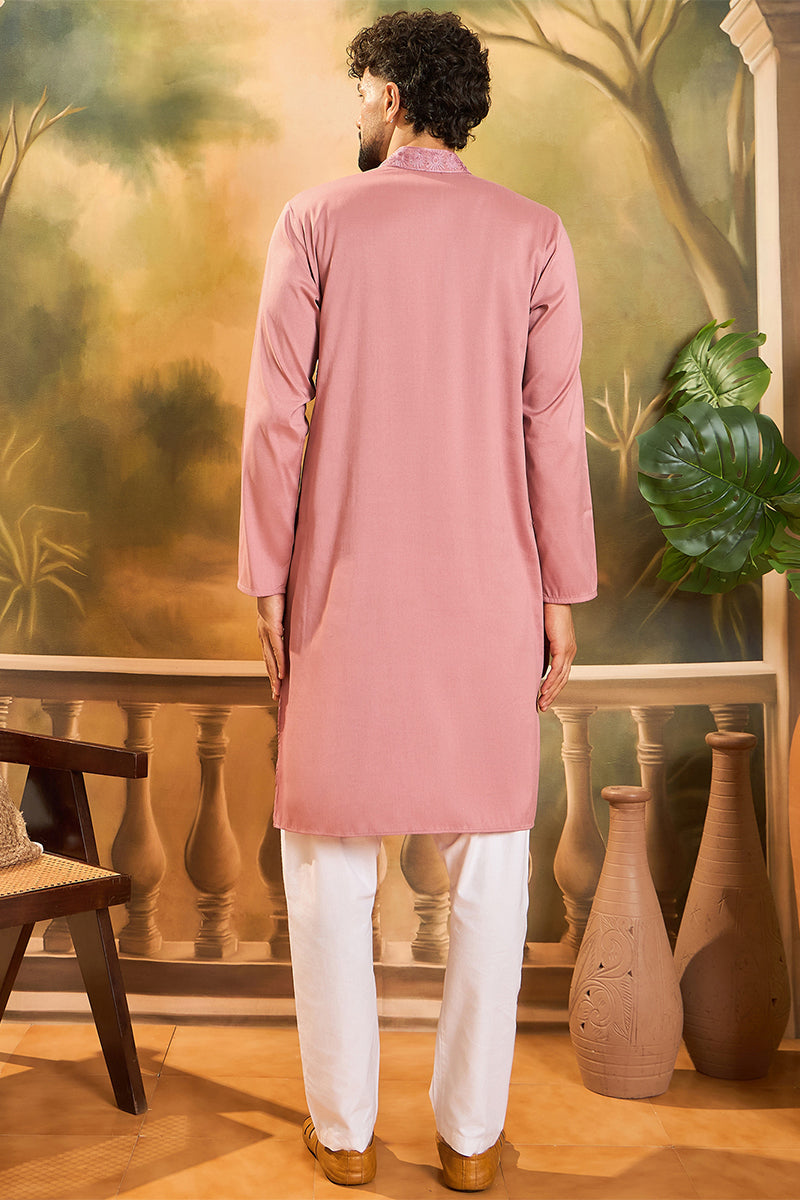 Mauve Silk Blend Solid Embroidered Straight Kurta MKU1495
