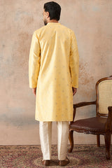 Yellow Silk Blend Floral Straight Kurta MKU2216
