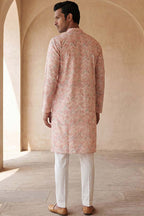 Peach Cotton Blend Chevron Embroidered Kurta With Trouser MKSET2069