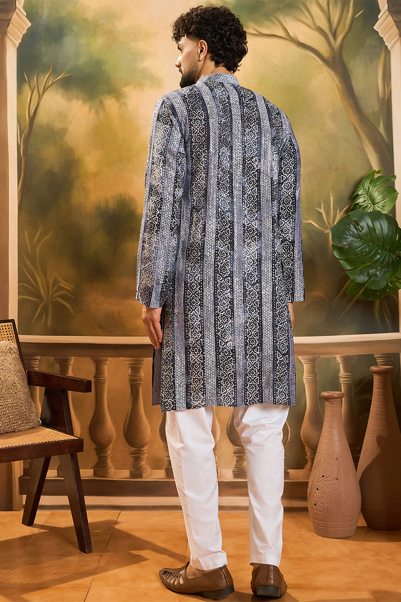 Blue Viscose Rayon Batik Printed Straight Kurta MKU1481