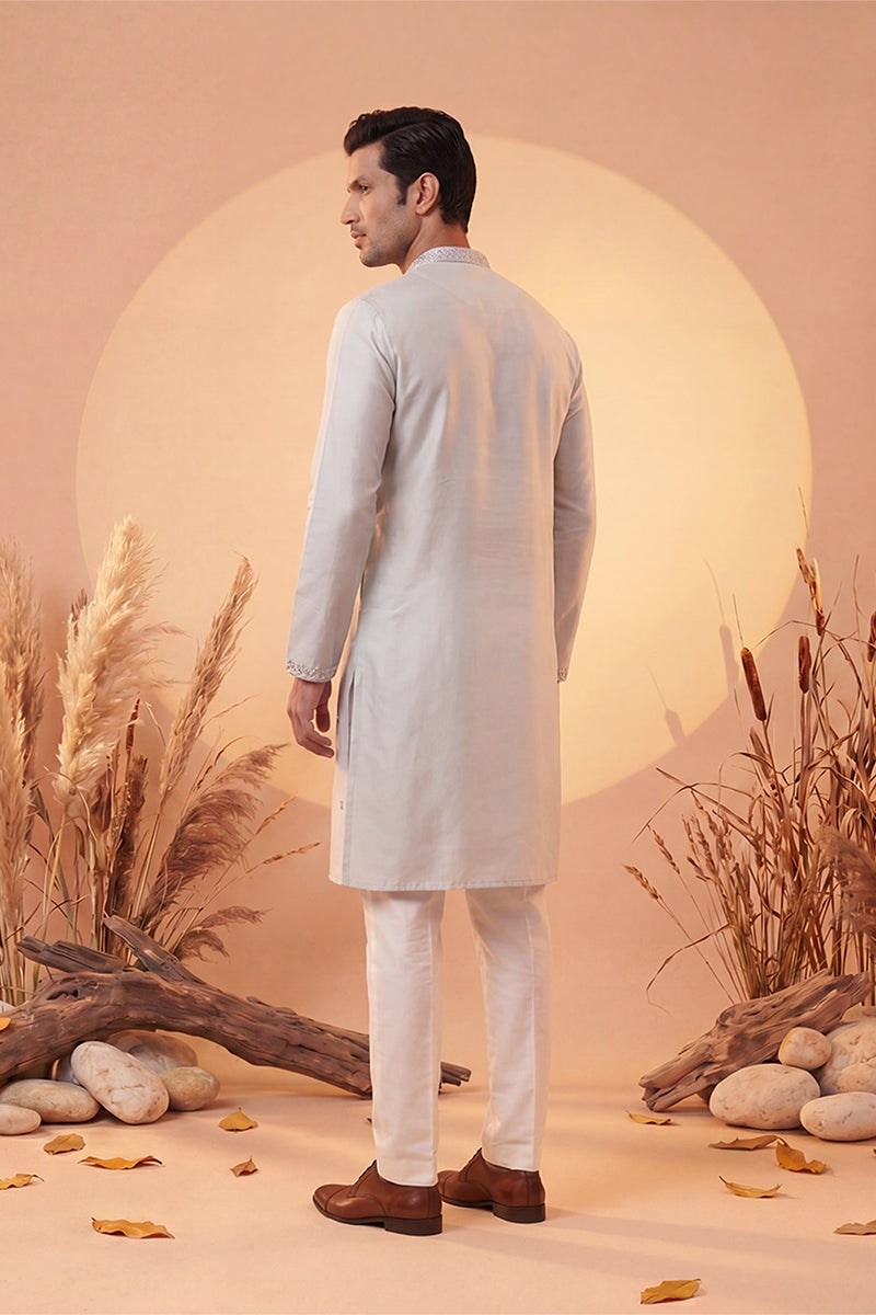 Grey Silk Blend Solid Emboidered Sequins Kurta With Trouser MKSET2280