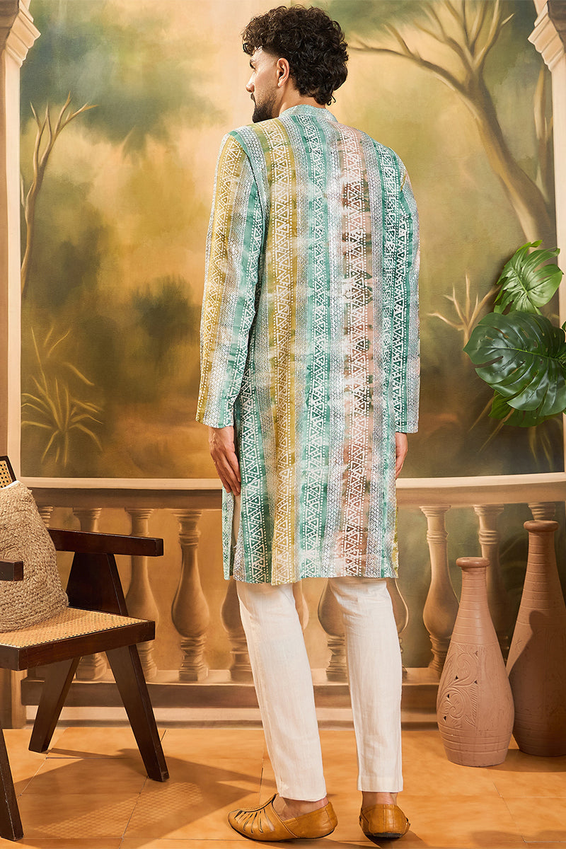 Green Viscose Rayon Batik Printed Straight Kurta MKU1480