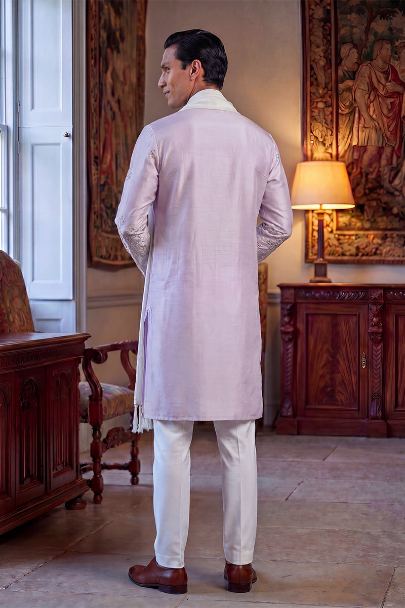 Lavender Silk Blend Floral Embroidered Straight Kurta Sets MKPD1781