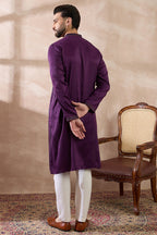 Purple Silk Blend Embroidered Mandarin Collar Straight Kurta MKU2038