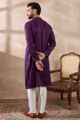 Purple Silk Blend Embroidered Mandarin Collar Straight Kurta MKU2038