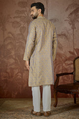 Grey Jacquard Geometric Embroidered Kurta MKU2548