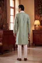 Green Silk Blend Solid Embroidered Straight Kurta Sets MKUD1783