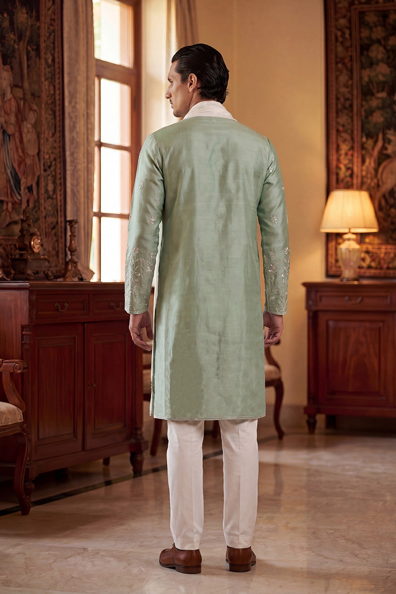 Green Silk Blend Solid Embroidered Straight Kurta Sets MKPD1783