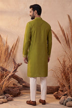 Green Silk Blend Solid Emboidered Straight Kurta MKU2313