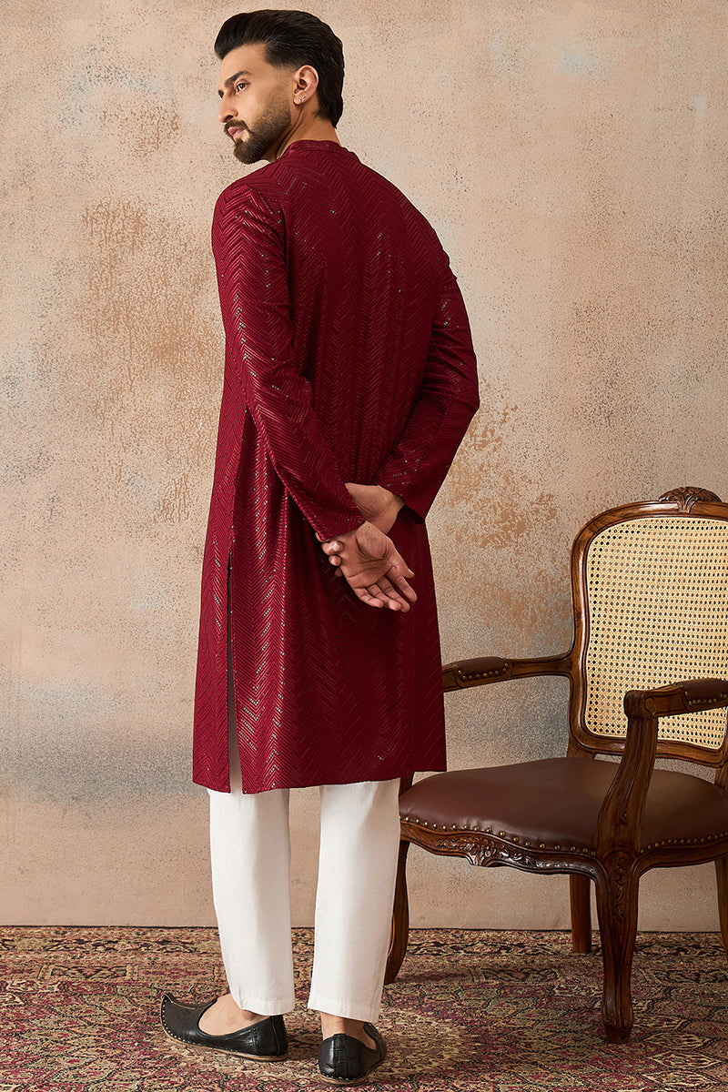 Maroon Rayon Embroidered Solid Straight Kurta MKU2188
