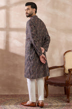 Black Silk Blend Printed Mandarin Collar Straight Kurta MKU2116