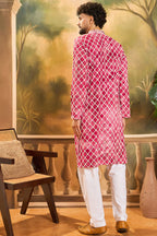 Red Silk Blend Embroidered Shibori Straight Kurta With Trousers MKSET1417