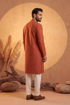 Orange Silk Blend Solid Emboidered Straight Kurta With Trouser MKSET2372