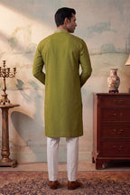 Green Silk Blend Solid Emboidered Straight Kurta MKU2373