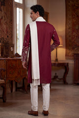 Maroon Silk Blend Solid Embroidered Straight Kurta with Dupatta MKUD1945