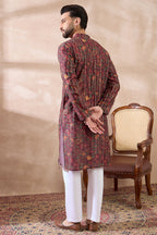 Maroon Silk Blend Printed Mandarin Collar Straight Kurta MKU2024