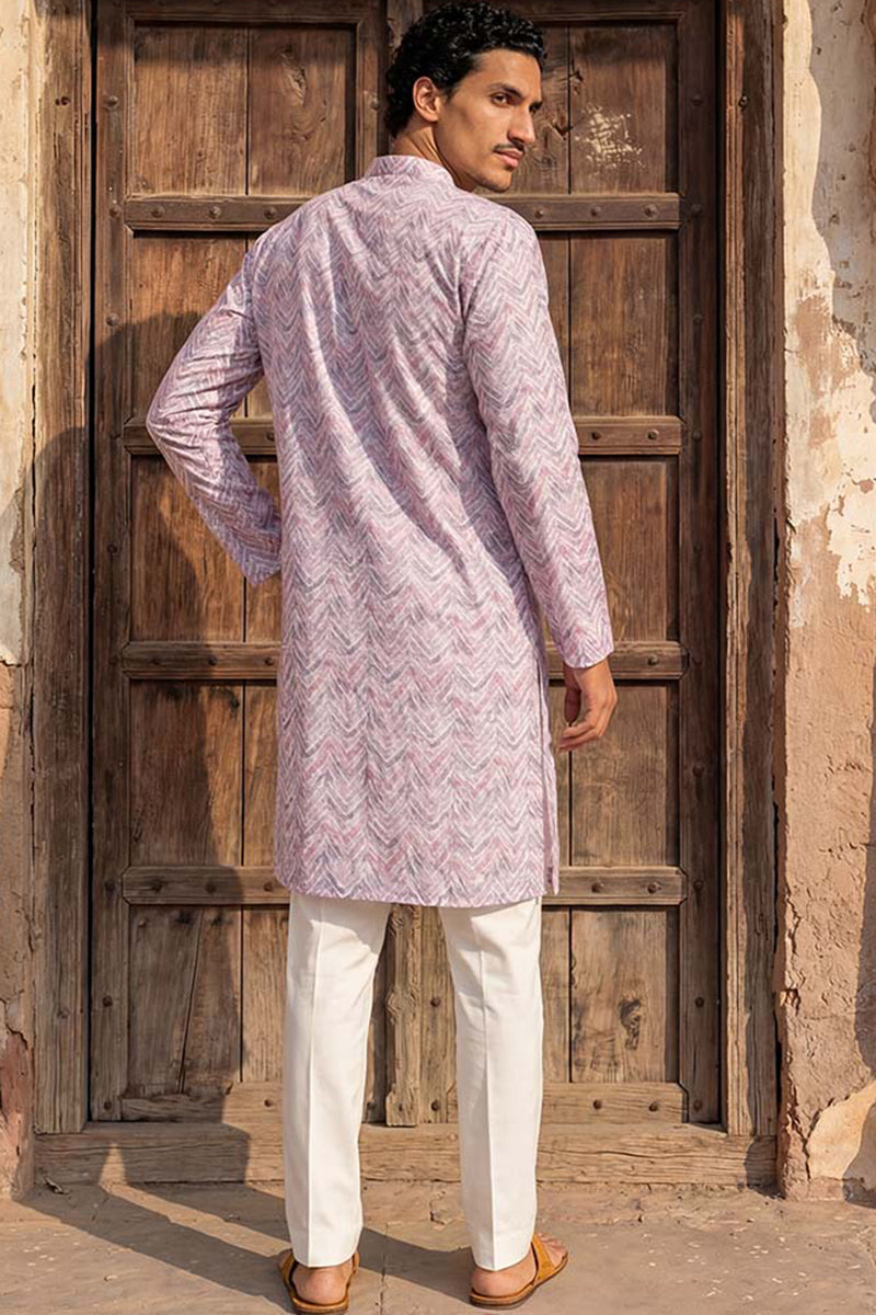 Lavender Cotton Blend Chevron Embroidered Kurta With Trouser MKSET1757