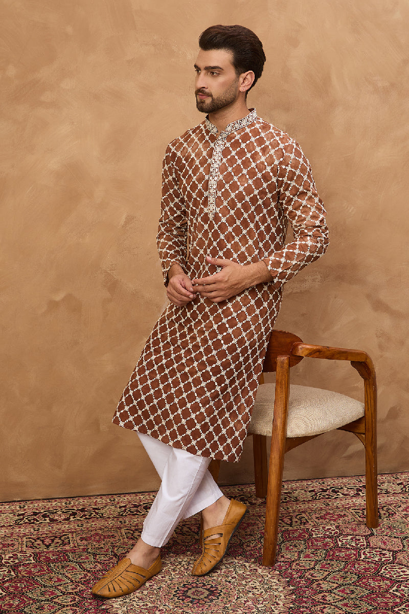Brown Viscose Solid Indian Wear for Men HMKU1535 | DesiQlo