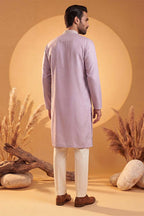 Lavender Silk Blend Solid Embroidered Kurta With Trousers MKSET2269