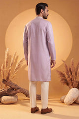 Lavender Silk Blend Solid Embroidered Kurta With Trousers MKSET2269