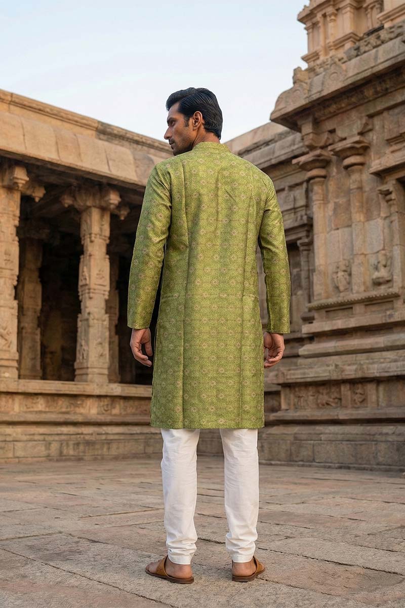 Green Silk Blend Printed Straight Kurta MKU1910