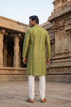 Green Silk Blend Printed Straight Kurta MKU1910
