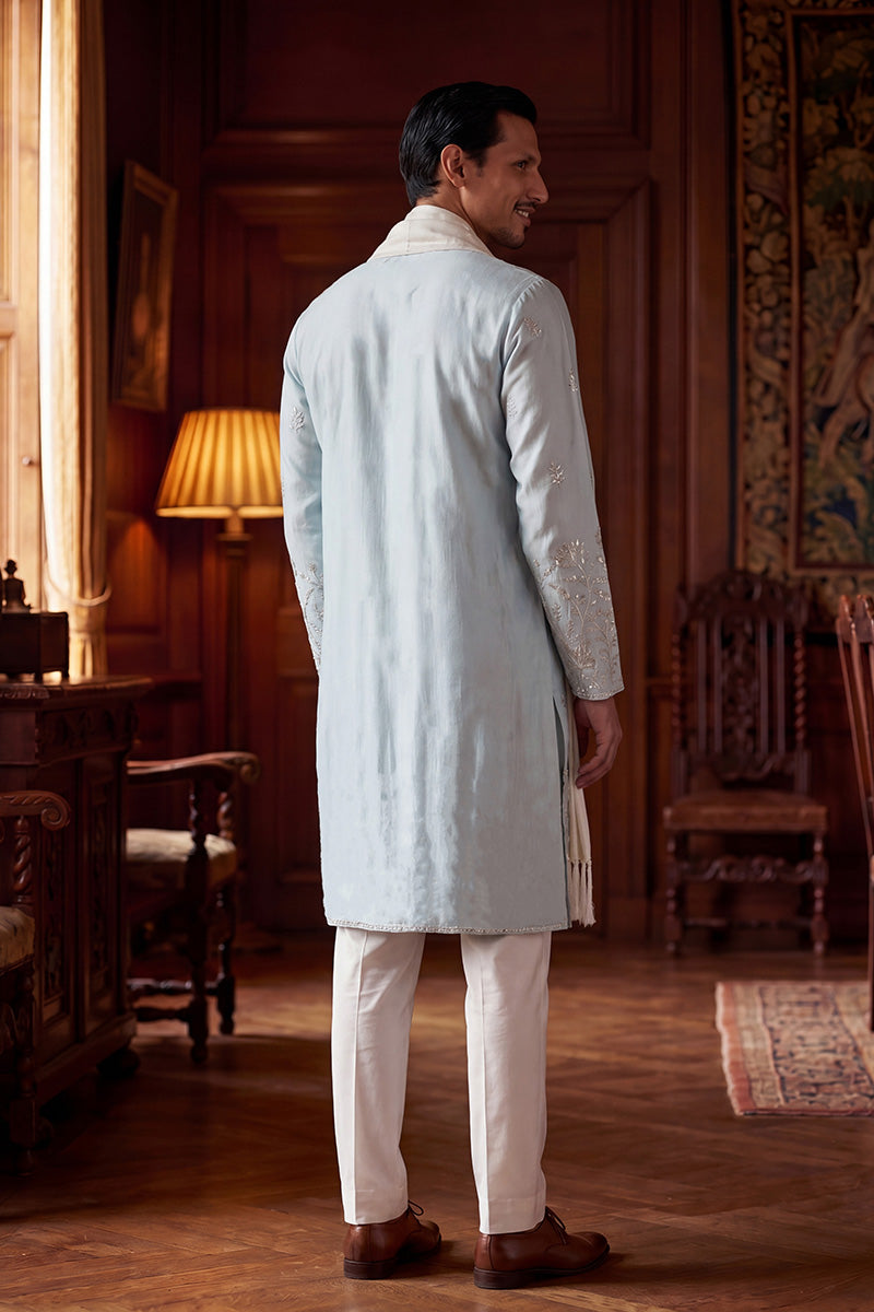 Blue Silk Blend Solid Embroidered Straight Kurta Sets MKPD1785