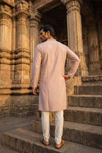 Lavender Silk Blend Embroidered Straight Kurta With Trousers MKSET2094