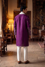 Purple Silk Blend Solid Embroidered Straight Kurta with Dupatta MKUD1944