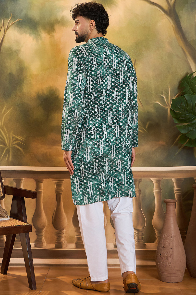 Green Viscose Rayon Embroidered Straight Kurta MKU1477