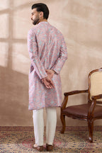 Lavender Silk Blend Printed Mandarin Collar Straight Kurta With Trouser MKSET1985