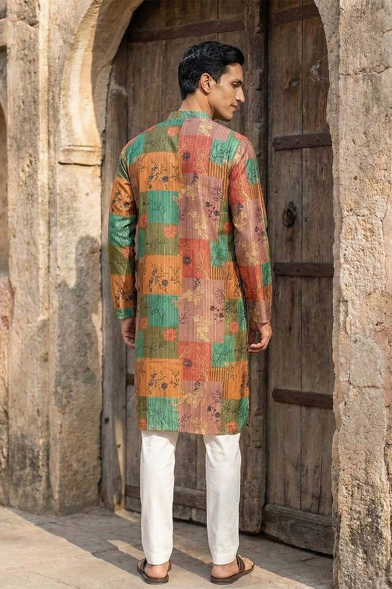 Multi Silk Blend Printed Straight Kurta MKU2077
