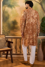 Brown Cotton Batik Embroidered Straight Kurta MKU1461