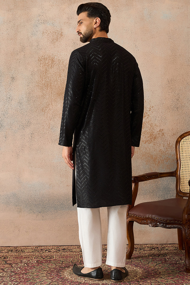 Black Rayon Embroidered Solid Straight Kurta MKU2190
