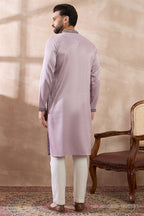 Lavender Silk Blend Embroidered Mandarin Collar Straight Kurta With Trouser MKSET2041