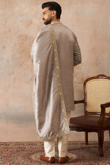Grey Silk Blend Embroidered Ethnic Kurta with Dupatta MKUD1044