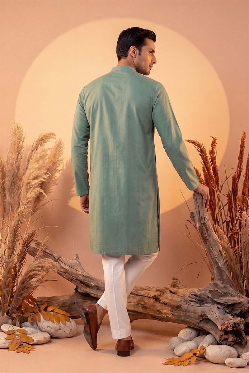 Green Silk Blend Solid Solid Kurta With Trousers MKSET2221