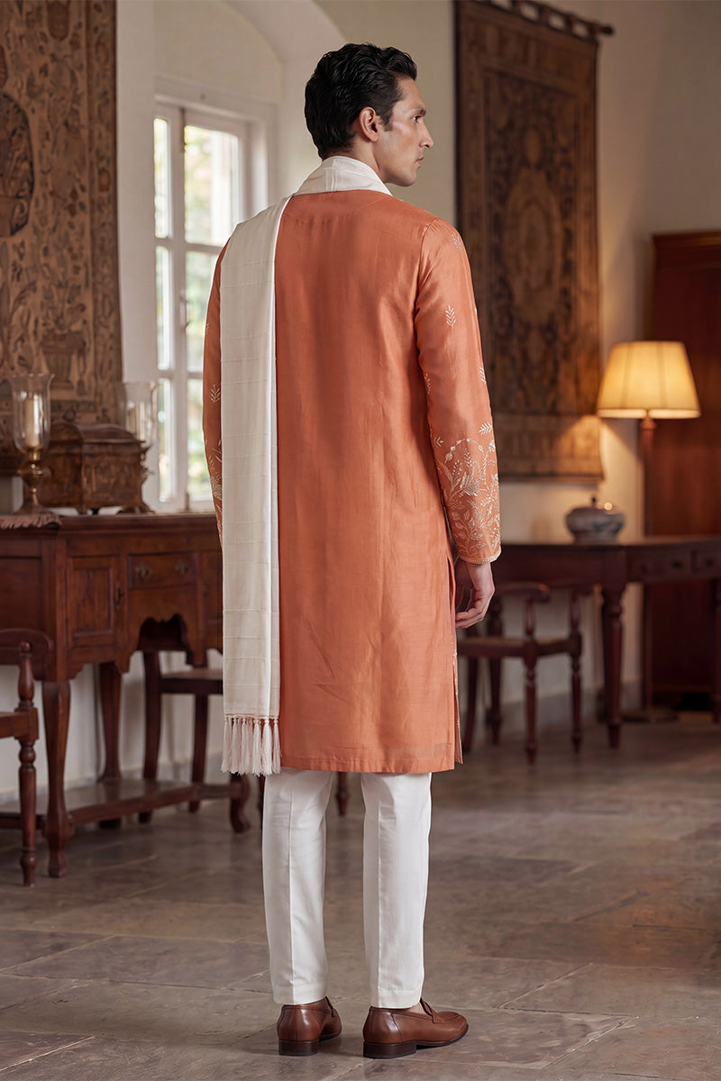 Peach Vartican Solid Embroidered Straight Kurta Sets MKPD1935