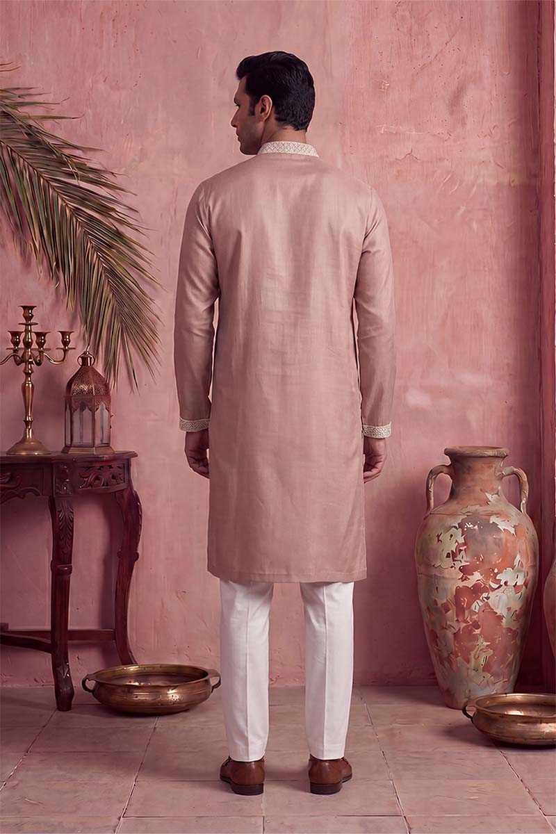 Pink Silk Blend Solid Embroidered Kurta With Trousers MKSET2173